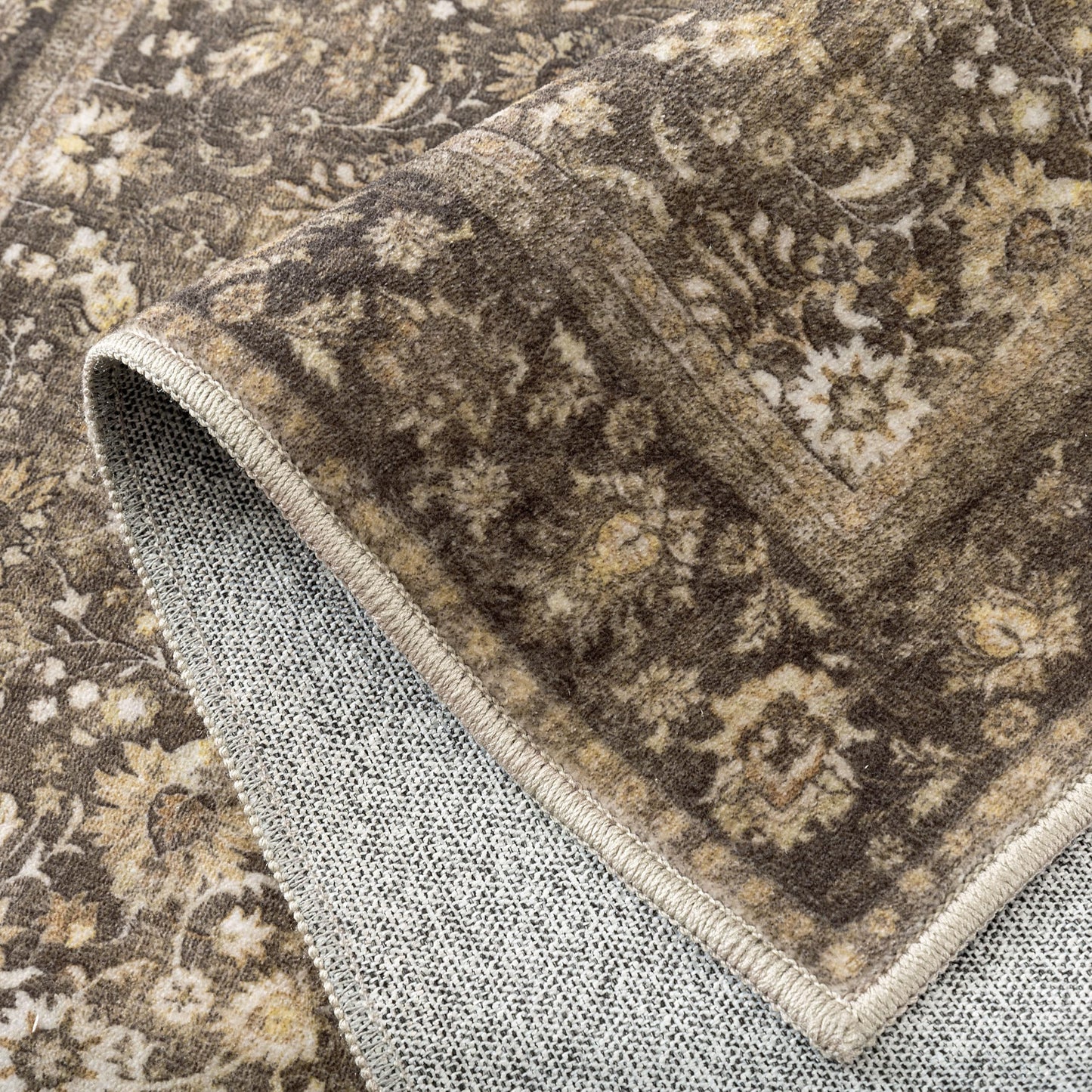 HUGEAR 2x6 Runner Rug Machine Washable Brown Hallway Area Rugs Indoor Accent Rugs Floral Low Pile Carpet Distressed Throw Rug Bedroom Living Room Office Dining Kitchen Laundry Non Slip