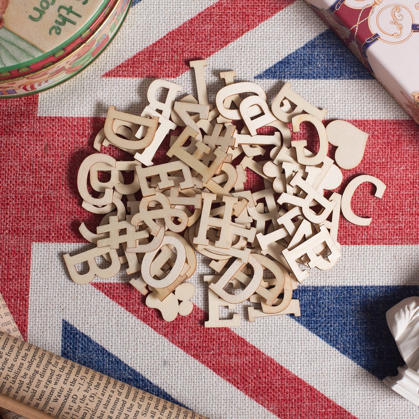 270 Pieces 1 Inch Wood Alphabet Letters Wooden Numbers Mini Blank Symbols Unfinished Heart Star Paw with Rustic Storage Tray for Home Decor Spelling Education Homemade Crafts Party Gifts