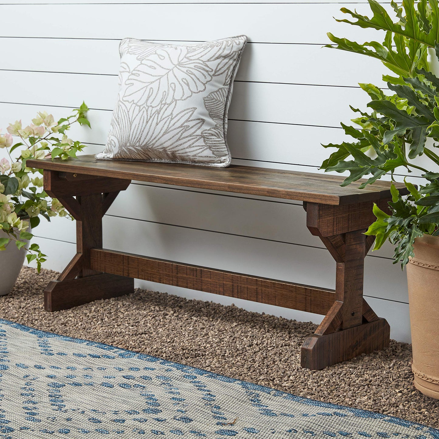 Backyard Discovery 46" Meranti Wood Farmhouse Bench with Walnut Stain, Designed for Indoor and Outdoor Use, Entryway, Living Room, Garden, Patio, Porch, Deck