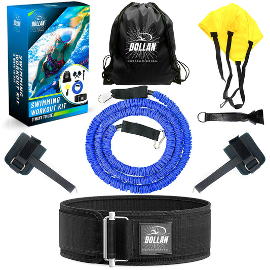 3 Ways to Use Swim Tether Stationary Swimming Training Belt,Swim Equipment Kit,Swim Belt for Adults,Swimming Resistance Belt,Ankle Bands,Parachute,Swim Trainer,Bungee Cords, Static Harness
