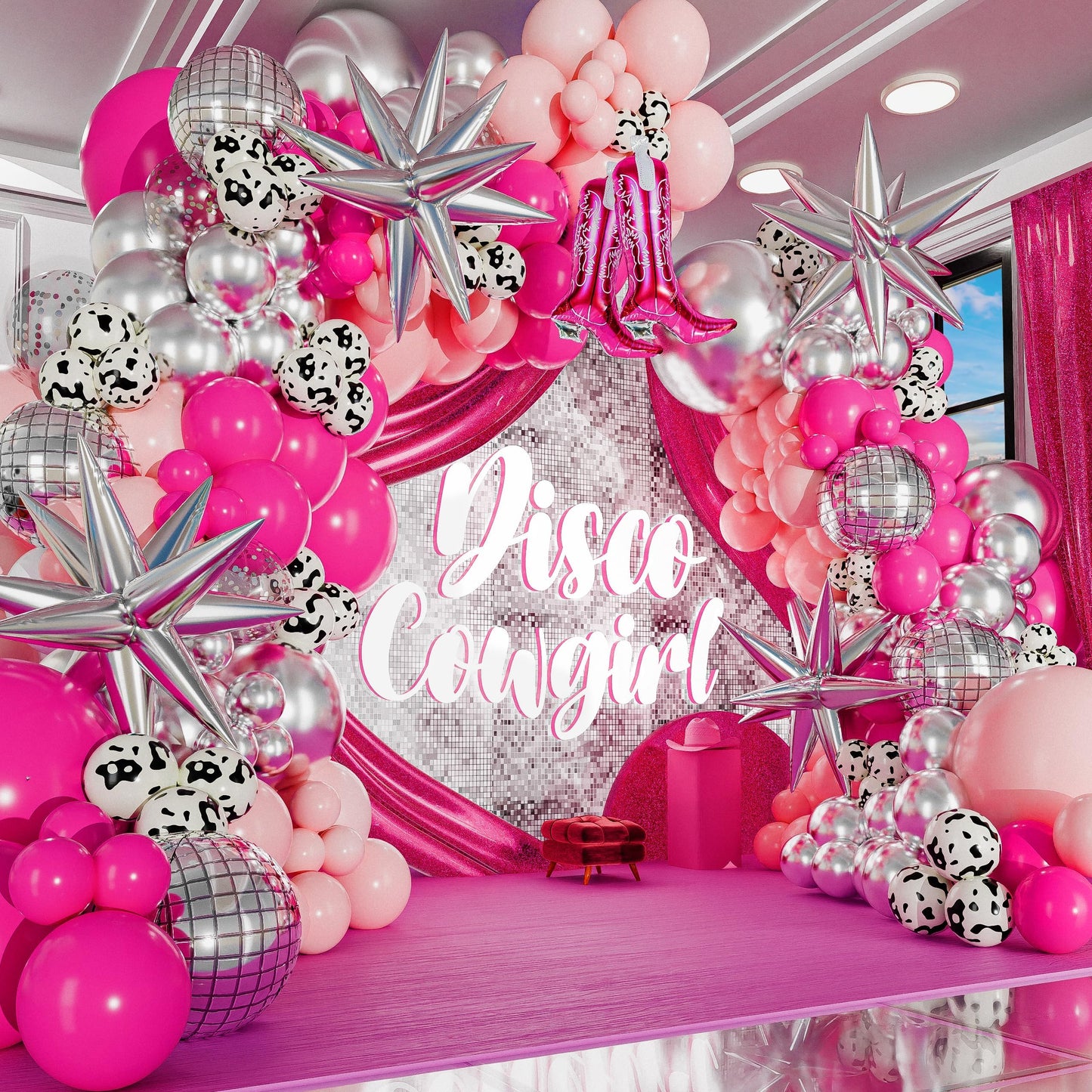 ALL-IN-1 Cowgirl Balloon Arch Kit with BONUS Boot Balloons for Cowgirl Party Decorations - Cow Girl Balloons Garland for Disco Cow Girl Birthday Party Decorations & Last Rodeo Bachelorette Decoration