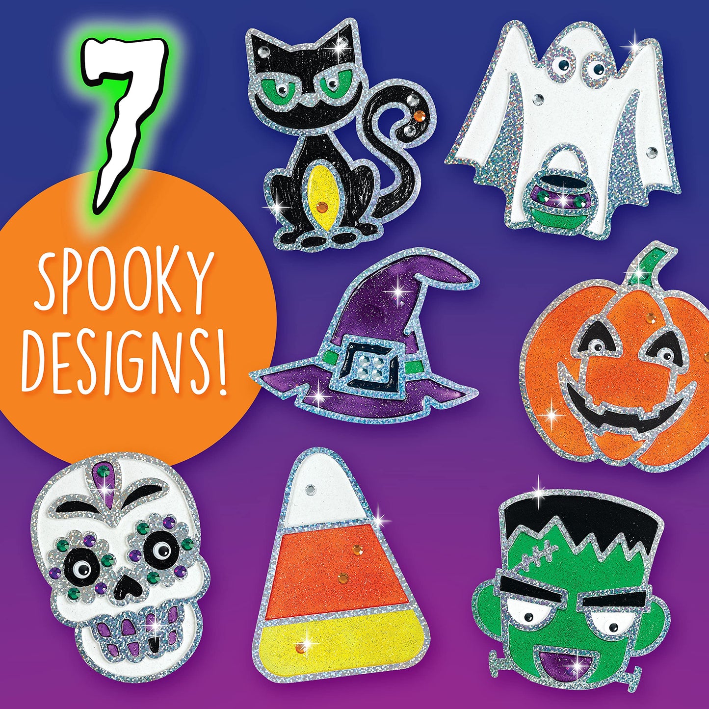 Creativity for Kids Halloween Window Art Kit | Create 7 Spooky Suncatchers with Paint, Rhinestones & Wiggly Eyes | DIY Craft Kit for Kids | Fun for Parties, Gifts & Seasonal Décor (Ages 6+)