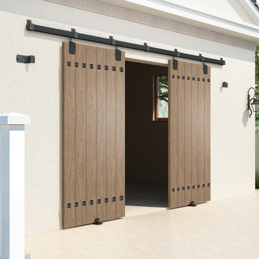 HARDJULAN 14FT Heavy Duty Box Rail Exterior Sliding Barn Door Hardware Kit, 450 lbs Capacity, Black Powder Coated Finish,Kit for Outdoor,Fit MAX 2 X Door Width 84in
