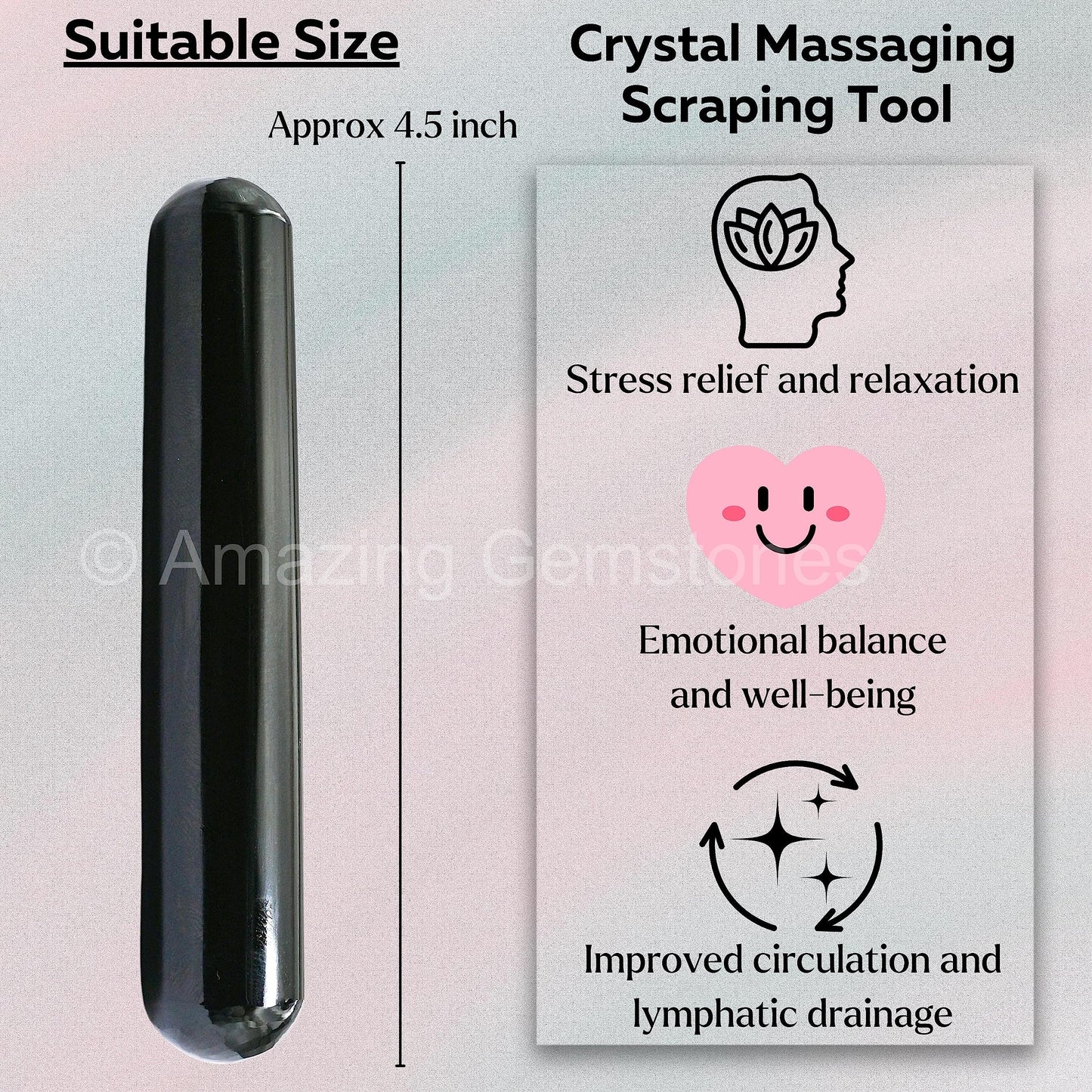 Amazing Gemstone Black Agate Crystal Wand Massage Stick - Pelvic Wand Gua Sha for Adults - Crystals and Healing Stones Massage Wands for Adults Gifts (Smooth)