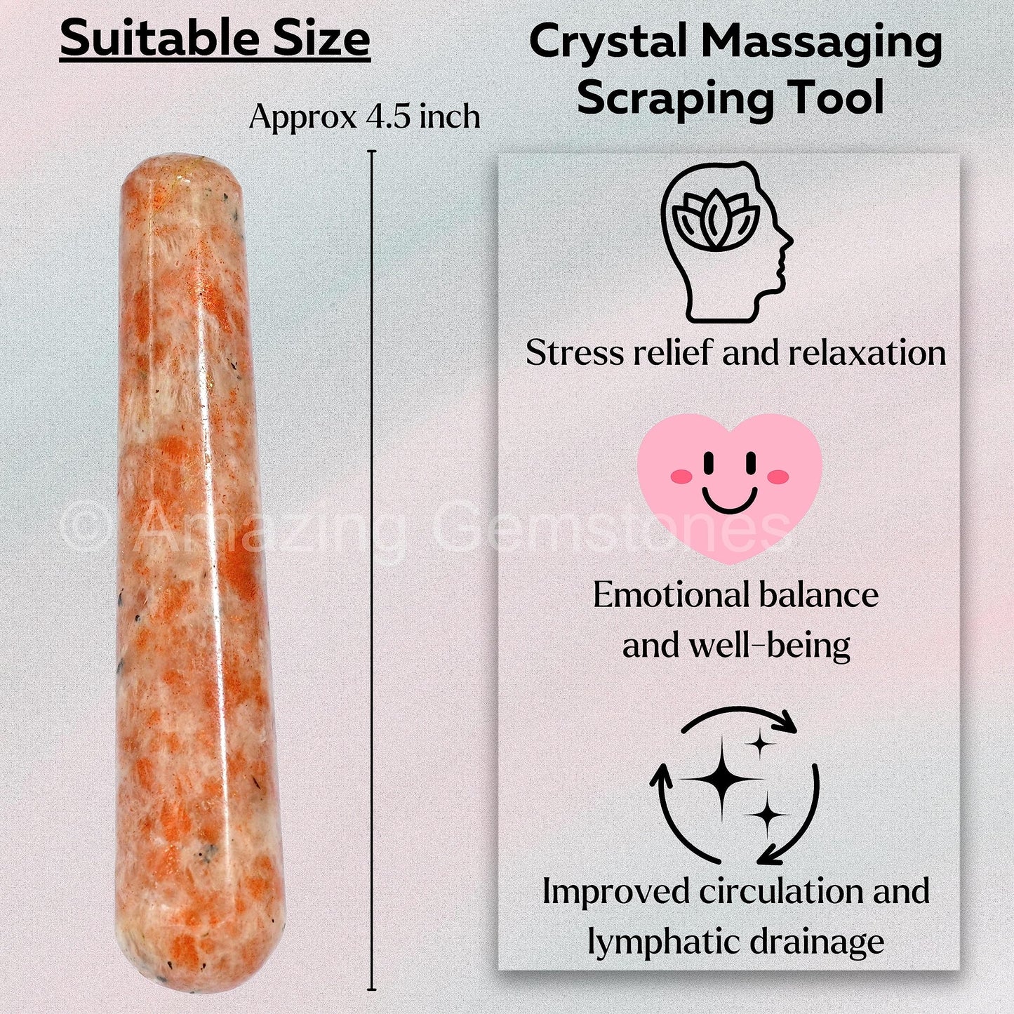 Amazing Gemstone Sunstone Crystal Wand Massage Stick - Pelvic Wand Gua Sha for Adults - Crystals and Healing Stones Massage Wands for Adults Gifts (Smooth)